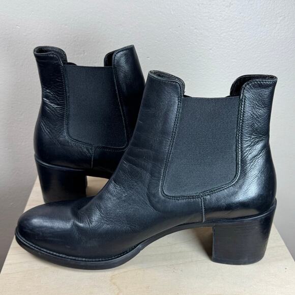 Boemos Made in Italy Black Leather Stacked Block Heel Almond Toe Chelsea Boot 10 - Picture 6 of 11